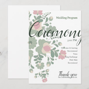 Sage Green Wildflower Wedding Design Flat Program Programme