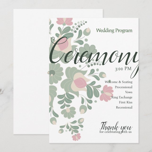 Sage Green Wildflower Wedding Design Flat Program Programme (Front/Back)