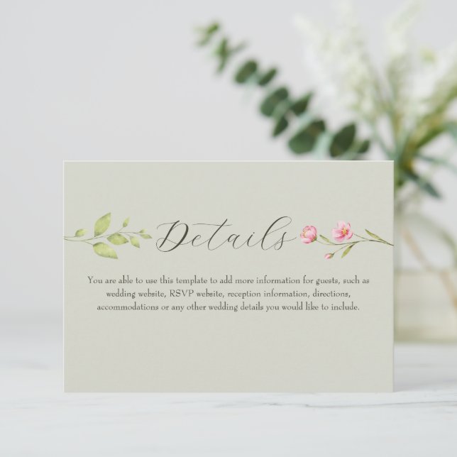 Sage Green Wildflower Wedding Details Enclosure Card (Standing Front)