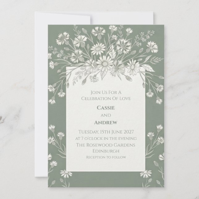 Sage Green Wildflower Wedding Invitation (Front)