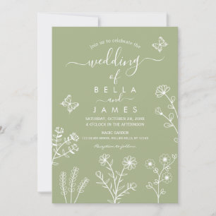Sage Green Wildflower Wedding Invitation