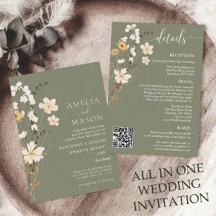Sage Green Wildflower Wedding Invitation