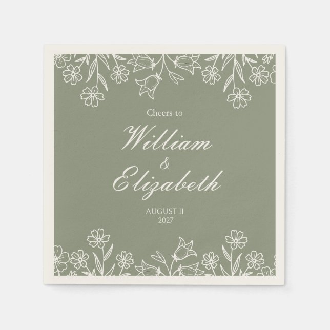 Sage Green Wildflower Wedding Napkin (Front)
