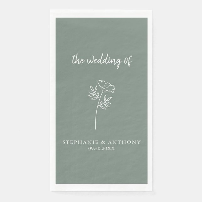 Sage Green Wildflower Wedding  Paper  Napkin (Front)