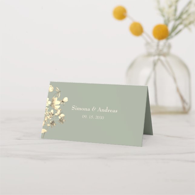 Sage Green Wildflower Wedding Place Card (Back)