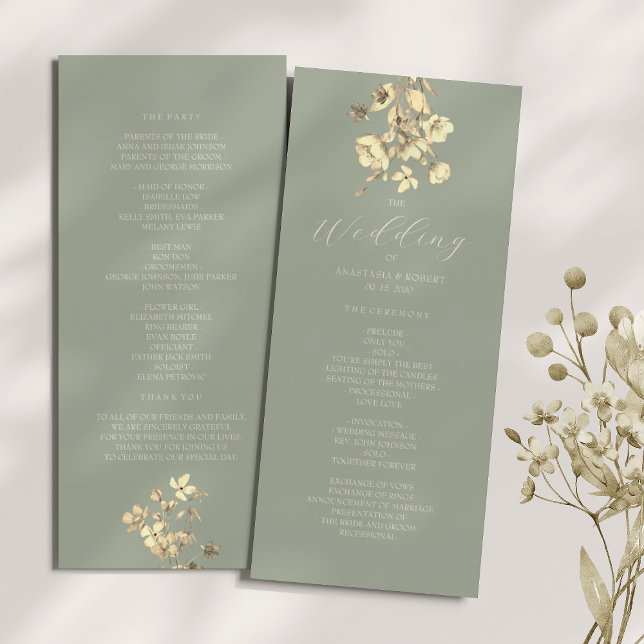 Sage Green Wildflower Wedding Program Programme (Creator Uploaded)