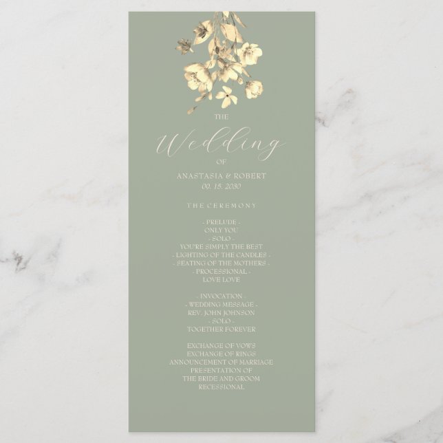 Sage Green Wildflower Wedding Program Programme (Front)