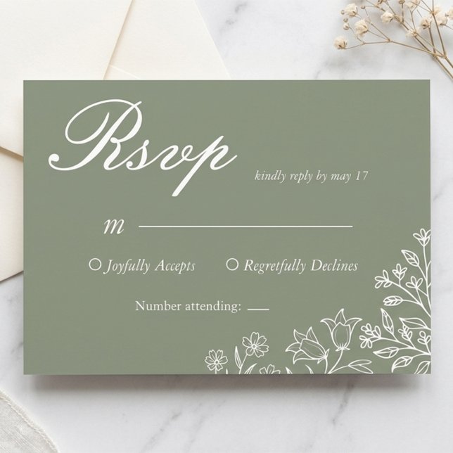 Sage Green Wildflower Wedding RSVP Card (Creator Uploaded)