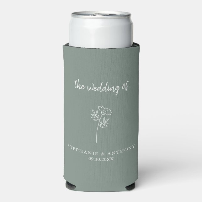 Sage Green Wildflower Wedding  Seltzer Can Cooler (Seltzer Front)