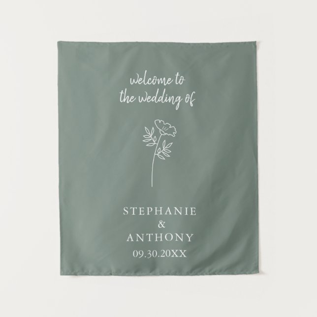 Sage Green Wildflower Wedding  Tapestry (Front)