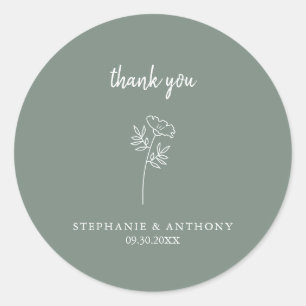 Sage Green Wildflower Wedding Thank You Classic Round Sticker