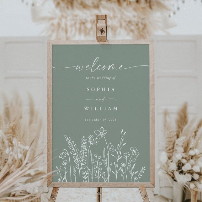 Sage Green Wildflower Wedding Welcome Sign (Creator Uploaded)