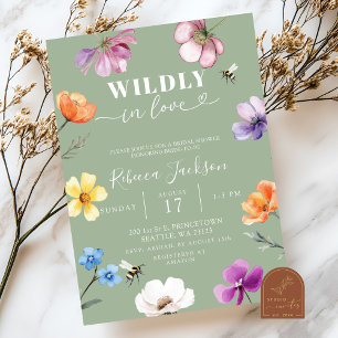 Sage Green Wildflower Wildly in Love Bridal Shower Invitation