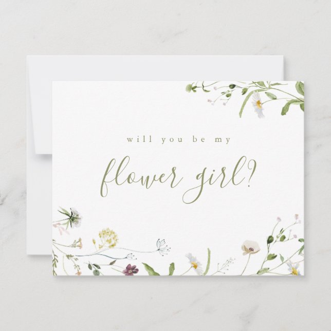 Sage Green Wildflower will you be my flower girl Invitation (Front)