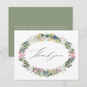 Sage Green Wildflower Wreath Wedding Bridal Shower Thank You Card