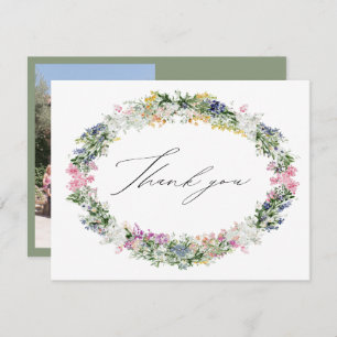 Sage Green Wildflower Wreath Wedding Bridal Shower Thank You Card