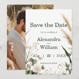 Sage Green Wildflowers and Pampas Save The Date