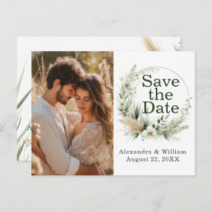Sage Green Wildflowers and Pampas Save The Date Invitation Postcard