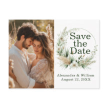 Sage Green Wildflowers and Pampas Save The Date