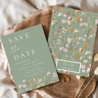 Sage Green Wildflowers Boho Save the Date