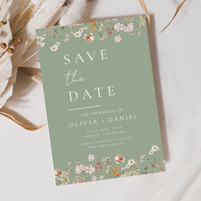 Sage Green Wildflowers Boho Save the Date (Creator Uploaded)
