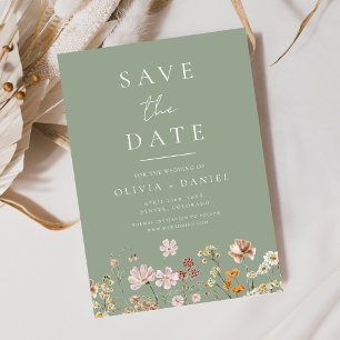 Sage Green Wildflowers Boho Save the Date