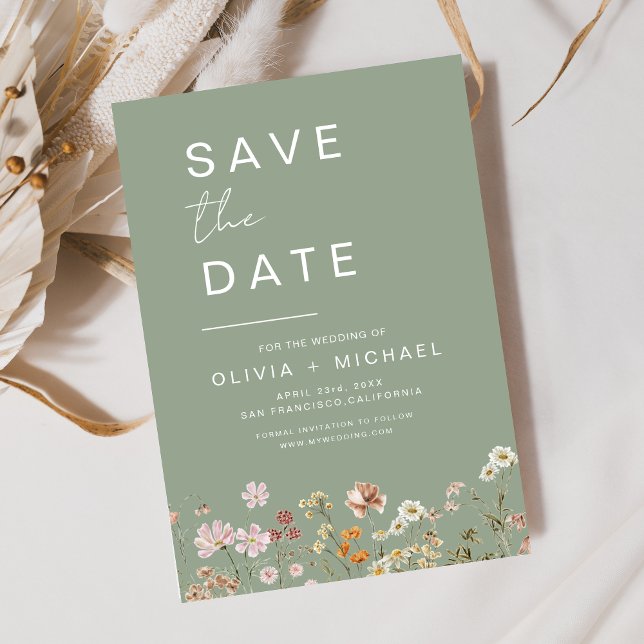 Sage Green Wildflowers Boho Save the Date (Creator Uploaded)