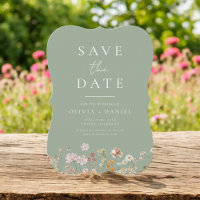 Sage Green Wildflowers Boho Save the Date
