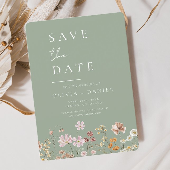 Sage Green Wildflowers Boho Save the Date (Creator Uploaded)