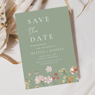 Sage Green Wildflowers Boho Save the Date
