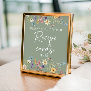 Sage Green Wildflowers Bridal Shower Recipe Sign