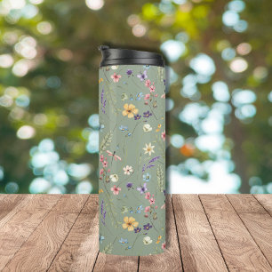  Sage Green Wildflowers Personalised  Thermal Tumbler