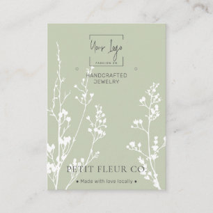 Sage Green Wildflowers QR Jewellery Display Card