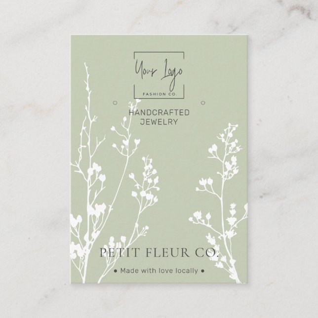 Sage Green Wildflowers QR Jewellery Display Card (Front)