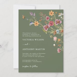 Sage Green Wildflowers Wedding Invitation