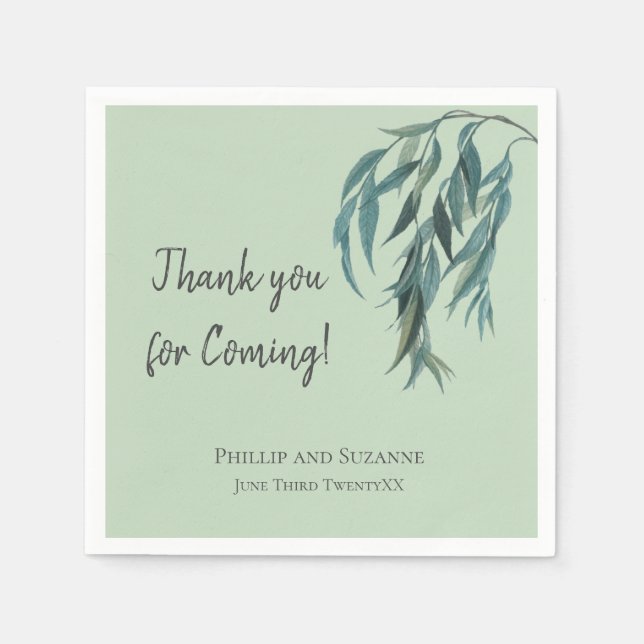 Sage Green Willow Branch Botanical Wedding Theme Napkin (Front)