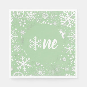 Sage Green Winter First Birthday Snowflake One  Napkin
