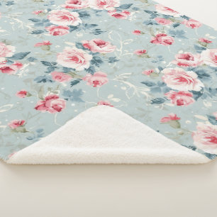 Sage Green Winter Floral Pattern Sherpa Blanket