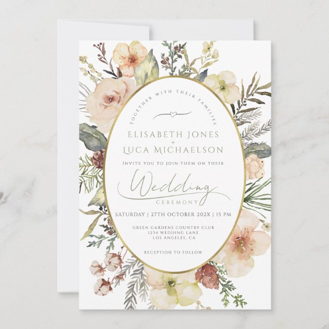 Sage Green Winter Pine Botanical Monogram Wedding Invitation (Front)