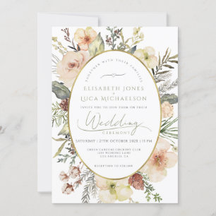 Sage Green Winter Pine Botanical Monogram Wedding Invitation