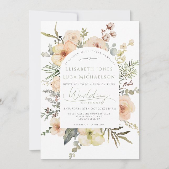 Sage Green Winter Pine Floral Christmas Wedding Invitation (Front)