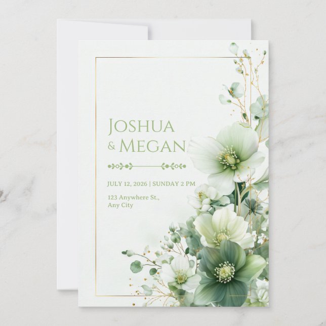 Sage Green Winter Rose Botanical Frame Wedding Invitation (Front)