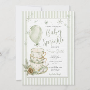 Sage Green Winter Snowflake Teacup Baby Sprinkle Invitation