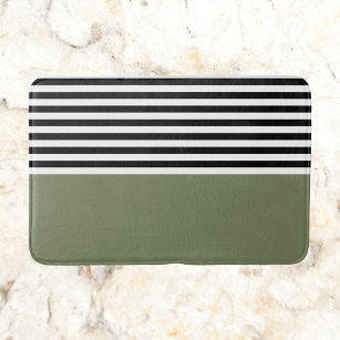 Sage Green With Black and White Stripes  Bath Mat