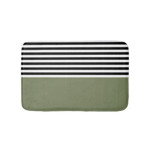 Sage Green With Black and White Stripes  Bath Mat