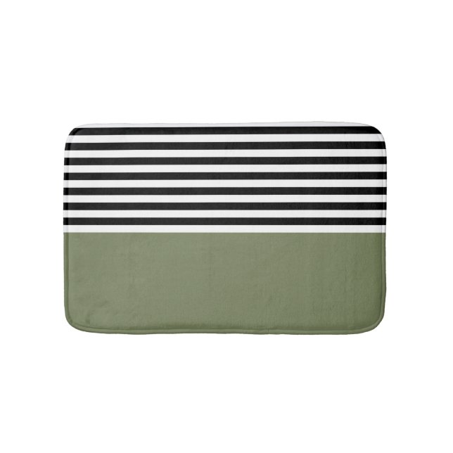 Sage Green With Black and White Stripes  Bath Mat (Front)