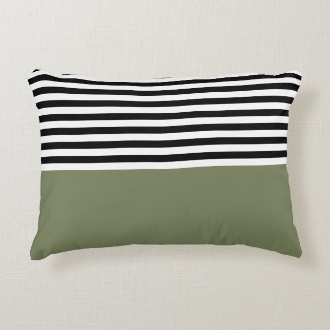 Sage Green With Black and White Stripes Decorative Cushion (Front)