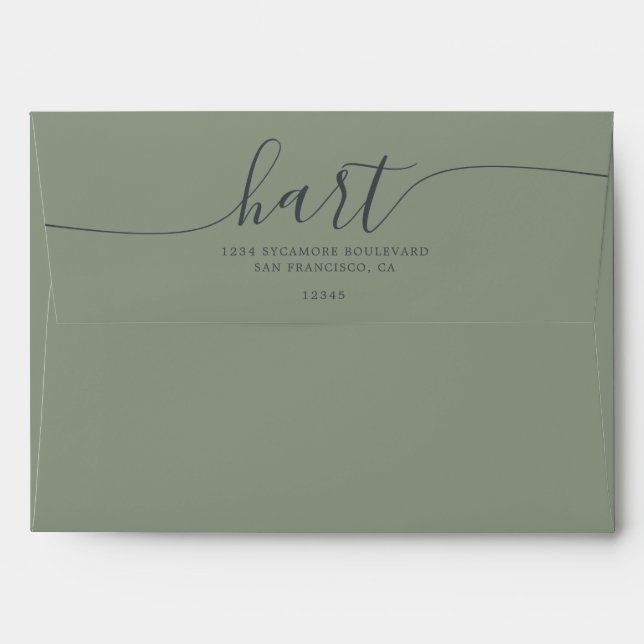 Sage Green with Black Script Return Address Envelope (Back (Top Flap))