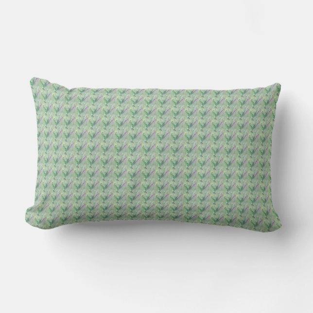 Sage Green with Lavender Small Print Lumbar Pillow (Front)