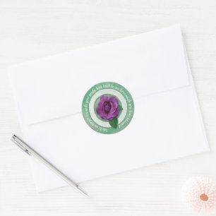 Sage Green with Purple Rose Inspirational Quote  Classic Round Sticker